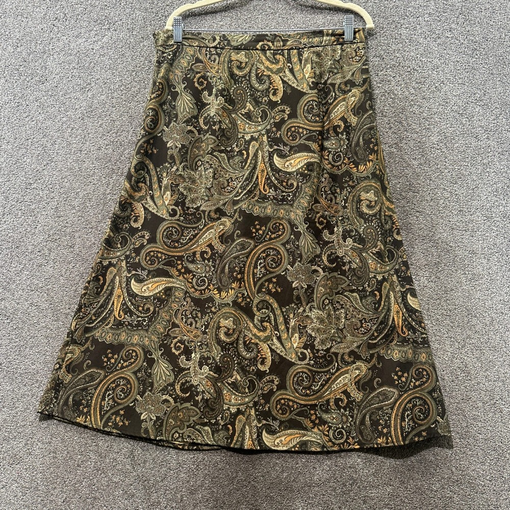 KSL Karin Stevens A Line Midi Skirt Women 14W Paisley Green Dark Academia Earthy